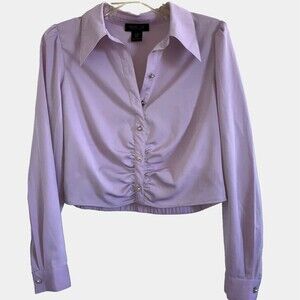 RACHEL ZOE M Lavender Lilac Cropped Long Sleeve Pearl Rhinestone Button Top